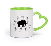 AYUEHBN Ceramics White Mugs Cave Paintings Ancient Animal Mammoth Hunting （11oz/320ml） for Coffee, Soup, Tea, Milk, Latte, hot Cocoa, Ladies, Men Green