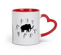 AYUEHBN Ceramics White Mugs Cave Paintings Ancient Animal Mammoth Hunting （11oz/320ml） for Coffee, Soup, Tea, Milk, Latte, hot Cocoa, Ladies, Men Red