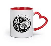 AYUEHBN Ceramics White Mugs Celtic Symbols Wolf Tree Birds Patterns Sun （11oz/320ml） Coffee, Tea, Latte, Milk, Cocoa, Juice and Other Hot Drinks Red