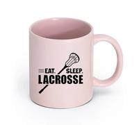 AYUEHBN Ceramics White Mugs Eat Sleep Lacrosse Game Ball Player Sport （11oz/320ml） Humorous Gift for Coffee Lovers, Work Besties, Coworkers & Friends Pink