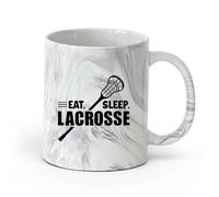 AYUEHBN Ceramics White Mugs Eat Sleep Lacrosse Game Ball Player Sport （11oz/320ml） Humorous Gift for Coffee Lovers, Work Besties, Coworkers & Friends Marble Black