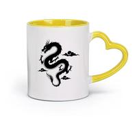 AYUEHBN Ceramics White Mugs Flying Chinese Dragon Silhouette Myth Asian Style （11oz/320ml） Coffee, Tea, Latte, Milk, Cocoa, Juice and Other Hot Drinks Yellow