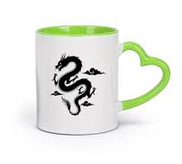 AYUEHBN Ceramics White Mugs Flying Chinese Dragon Silhouette Myth Asian Style （11oz/320ml） Coffee, Tea, Latte, Milk, Cocoa, Juice and Other Hot Drinks Green