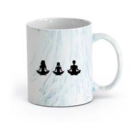 AYUEHBN Ceramics White Mugs Mother Daughter Father Pose Mind Relax Meditation Room （11oz/320ml） for Tea, Hot Chocolate Marble Blue