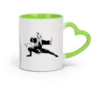 AYUEHBN Ceramics White Mugs Old Kung Fu Warrior Master Martial Arts Asian （11oz/320ml） for Coffee, Soup, Tea, Milk, Latte, hot Cocoa, Ladies, Men Green