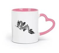 AYUEHBN Ceramics White Mugs Sale Chinese Flying Dragon Fantasy Asian Style （11oz/320ml） for Coffee, Soup, Tea, Milk, Latte, hot Cocoa, Ladies, Men Pink