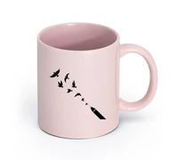 AYUEHBN Ceramics White Mugs Silhouette Flying Birds Patterns Freedom Pen Writing （11oz/320ml） Ceramic Coffee Mug for Cappuccino Tea, Milk, Pink