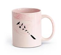AYUEHBN Ceramics White Mugs Silhouette Flying Birds Patterns Freedom Pen Writing （11oz/320ml） Ceramic Coffee Mug for Cappuccino Tea, Milk, Marble Pink