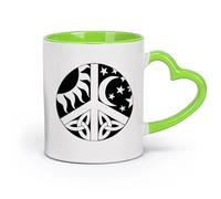 AYUEHBN Ceramics White Mugs Sun Moon Day Night Celtic Style Hippie Symbol （11oz/320ml） Coffee, Tea, Latte, Milk, Cocoa, Juice and Other Hot Drinks Green