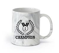 AYUEHBN Ceramics White Mugs Winner Champion Number One Medal Word Logo （11oz/320ml） Coffee, Tea, Latte, Milk, Cocoa, Juice and Other Hot Drinks Marble Black