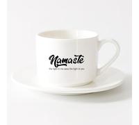 AYUEHBN Coffee and Tea Cups Namaste Quote Words Yoga Hindu India ation （6oz/175ml） Great for Home, Office, Cafes, Gift Ideas，Sets Tea Cup with Saucers (White)