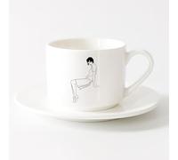 AYUEHBN Coffee Cup Sex Appeal Retro Woman Lady Chicago Beautiful Girl （6oz/175ml） Dishwasher Microwave Safe,for Office and Home ，Sets Tea Cup with Saucers (White)