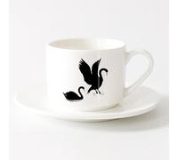 AYUEHBN Coffee Cups with Handle Couple Swans Romance Flying Birds （6oz/175ml） Humorous Gift for Coffee Lovers, Work Besties, Coworkers & Friends，Sets Tea Cup with Saucers (White)
