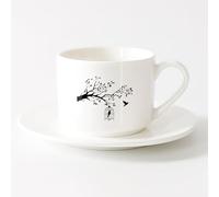 AYUEHBN Coffee Mug Animals and Birds Caged Bird Tree Branch Let Bird Free （6oz/175ml） for Tea, Hot Chocolate，Sets Tea Cup with Saucers (White)