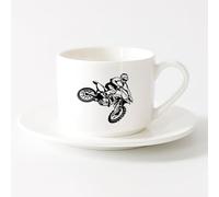 AYUEHBN Coffee Mug Freestyle Bike Sport Race Motor Speed Extreme （6oz/175ml） Humorous Gift for Coffee Lovers, Work Besties, Coworkers & Friends，Sets Tea Cup with Saucers (White)