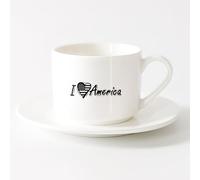 AYUEHBN Coffee Mug with Handle - Classic Ceramic Love USA Word Lettering （6oz/175ml） Dishwasher Microwave Safe,for Office and Home ，Sets Tea Cup with Saucers (White)