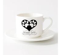 AYUEHBN Coffee Mug with Handle - Classic Ceramic Paw Print Puppy Love Pet Dog （6oz/175ml） fine China (Ceramic)，Sets Tea Cup with Saucers (White)