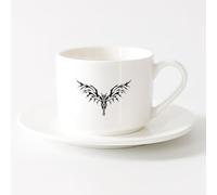 AYUEHBN Coffee Mug with Handle - Classic Ceramic Skeleton Bird Spikes Wings （6oz/175ml） Café or Restaurant Use，Sets Tea Cup with Saucers (White)