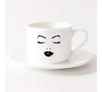 AYUEHBN Cool Mugs and Cups Beauty Salon Female Woman Face Sex Appeal Lips Eyes （6oz/175ml） Ceramic Coffee Mugs for Home or Work，Sets Tea Cup with Saucers (White)