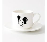 AYUEHBN Cool Tea and Coffee Mug Border Collie Shepherd Dog Head Pet （6oz/175ml） Coffee, Tea, Latte, Milk, Cocoa, Juice and Other Hot Drinks，Sets Tea Cup with Saucers (White)
