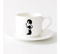 AYUEHBN Cool Tea and Coffee Mug Hot Sex Appeal Girl Lady African Singer （6oz/175ml） Stylish & Durable - Microwave & Dishwasher Safe，Sets Tea Cup with Saucers (White)