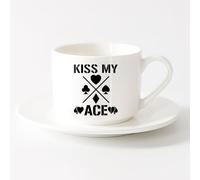 AYUEHBN Cool Tea and Coffee Mug Phrase KIss My Ace Gambling Casino Cards （6oz/175ml） Ceramic Coffee Mug for Cappuccino Tea, Milk,，Sets Tea Cup with Saucers (White)