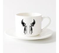 AYUEHBN Cups with Comfortable Handle Angels Knight Wings with Sword Warriors （6oz/175ml） fine China (Ceramic)，Sets Tea Cup with Saucers (White)