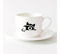 AYUEHBN Cups with Comfortable Handle Funny Animal Raccoon Head Rodent Pet （6oz/175ml） fine China (Ceramic)，Sets Tea Cup with Saucers (White)