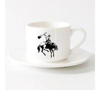 AYUEHBN Durable Mugs Mustang Rodeo Cowboy On Horseback Electric Guitar （6oz/175ml） Great for Home, Office, Cafes, Gift Ideas，Sets Tea Cup with Saucers (White)