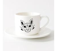 AYUEHBN Large Mugs for Hot Drinks Cat Pet Animal Head Cross Devil （6oz/175ml） for Coffee, Soup, Tea, Milk, Latte, hot Cocoa, Ladies, Men，Sets Tea Cup with Saucers (White)