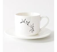 AYUEHBN Large Mugs for Hot Drinks Cranes Bamboo Asian Birds Japanese （6oz/175ml） Cappuccino, Latte Macchiato, Tea, Espresso，Sets Tea Cup with Saucers (White)