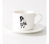 AYUEHBN Large Mugs for Hot Drinks Horse Silhouette Animal Mane Pony Mare （6oz/175ml） Stylish & Durable - Microwave & Dishwasher Safe，Sets Tea Cup with Saucers (White)