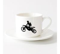 AYUEHBN Novelty Ceramic Cup Motor Cross Logo Extreme Sport Biker Rider （6oz/175ml） Cappuccino, Latte Macchiato, Tea, Espresso，Sets Tea Cup with Saucers (White)