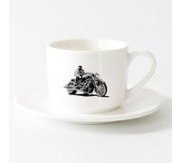 AYUEHBN Novelty Ceramic Cup Motorcycle Sport Race Motor Speed Extreme Biker （6oz/175ml） Gift for Men or Women，Sets Tea Cup with Saucers (White)