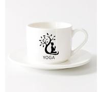 AYUEHBN Novelty Ceramic Cup Therapy Care Relax Yoga Studio Meditation Girl （6oz/175ml） for Tea, Hot Chocolate，Sets Tea Cup with Saucers (White)