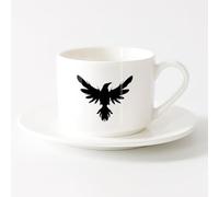 AYUEHBN Novelty Tea or Coffee Cup Black Raven Bird Flying Wings Feathers （6oz/175ml） Office, Home, Café, Dishwasher & Microwave Safe，Sets Tea Cup with Saucers (White)