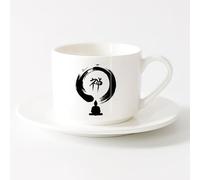AYUEHBN Novelty Tea or Coffee Cup Symbols Eastern Faith Buddha Zen Circle （6oz/175ml） for Tea, Hot Chocolate，Sets Tea Cup with Saucers (White)