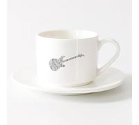 AYUEHBN Porcelain Coffee Mugs Word Clouds Music Notes Shape Guitar （6oz/175ml） for Coffee, Soup, Tea, Milk, Latte, hot Cocoa, Ladies, Men，Sets Tea Cup with Saucers (White)