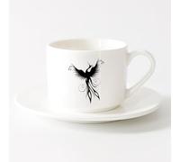 AYUEHBN Porcelain Cups Amazing Flying Fantasy Bird Phoenix Symbol of Revival （6oz/175ml） for Tea Coffee Milk Cappuccino，Sets Tea Cup with Saucers (White)