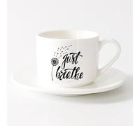 AYUEHBN Porcelain Cups Dandelion Just Breathe Inspiration Words Yoga Meditation （6oz/175ml） Dishwasher Safe，Sets Tea Cup with Saucers (White)