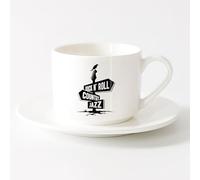 AYUEHBN Porcelain Cups Rock'n'Roll Music Guitar Jazz Country Musical Raven （6oz/175ml） for Tea Coffee Milk Cappuccino，Sets Tea Cup with Saucers (White)