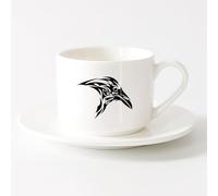 AYUEHBN Porcelain Latte Tea Cup Gothic Celtic Ornament Raven Bird Crow （6oz/175ml） Office, Home, Café, Dishwasher & Microwave Safe，Sets Tea Cup with Saucers (White)