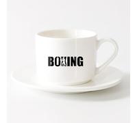 AYUEHBN Stoneware Coffee Mugs with Handle Boxing Sports Word Boxer Fight （6oz/175ml） Great for Home, Office, Cafes, Gift Ideas，Sets Tea Cup with Saucers (White)