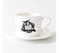 AYUEHBN Stoneware Coffee Mugs with Handle Owl Bird Kids （6oz/175ml） Humorous Gift for Coffee Lovers, Work Besties, Coworkers & Friends，Sets Tea Cup with Saucers (White)