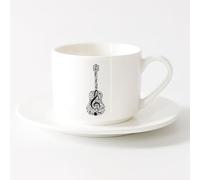 AYUEHBN Stylish Coffee Mug Musical Poster Violin Shape Music Notes Guitar （6oz/175ml） for Tea Coffee Hot Brew，Sets Tea Cup with Saucers (White)