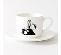 AYUEHBN Stylish Coffee Mug Shopping Girl Fashion Style Shopaholic Dress Store （6oz/175ml） Dishwasher and Microwave Safe，Sets Tea Cup with Saucers (White)
