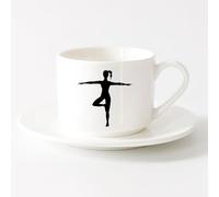 AYUEHBN Stylish Tea and Coffee Cups Meditation Zen Sport Girl Yoga Studio （6oz/175ml） Cappuccino, Latte Macchiato, Tea, Espresso，Sets Tea Cup with Saucers (White)
