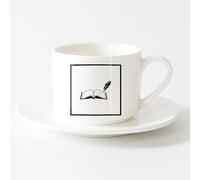 AYUEHBN Tea, Coffee and Hot Chocolate Cups Book and Pen Reading Library （6oz/175ml） Stylish & Durable - Microwave & Dishwasher Safe，Sets Tea Cup with Saucers (White)