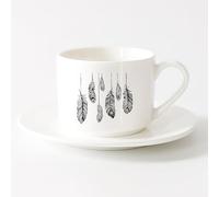 AYUEHBN Tea, Coffee and Hot Chocolate Cups Feather Romantic Dreamcatcher （6oz/175ml） Great for Home, Office, Cafes, Gift Ideas，Sets Tea Cup with Saucers (White)