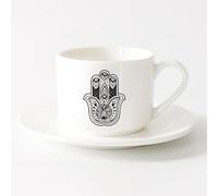 AYUEHBN White Ceramic Coffee Mugs Hamsa Hand Hindiuism Om Talisman Menhdi （6oz/175ml） Dishwasher Microwave Safe,for Office and Home ，Sets Tea Cup with Saucers (White)